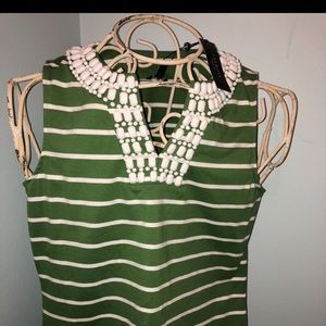 Talbots green striped shell with gem accent